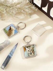 The Blank Photo Is Inserted Into The Keychain, And The Photo Is Fastened In The Keychain Square. Custom Blank Photo Keychain DIY Photo Frame Is Used For Double-Sided Photos, Clear - Multicolor - View 6