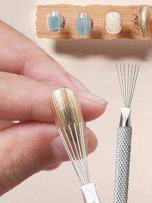 1pc Metal Multi-Function Nail Texture Pen, Nail Art Painting Pen, Dotting Pen, Professional Nail Salon Tool - Multicolor - View 2