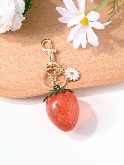 1 Stück modischer, realistischer 3D Erdbeere Blumen Schlüsselanhänger, Frucht Anhänger für Tasche/Auto, perfektes Geschenk für Familie, Liebste, Freunde, Feiertage & Partys