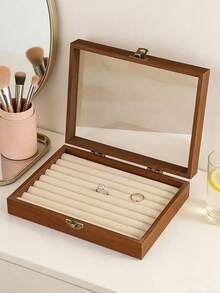 1pc Luxury Walnut Wood Jewelry Box, 3-Layer Wooden Jewelry Storage Box, Drawer Style Jewelry Case, Acrylic Jewelry Organizer, Classic Style - Multicolor - View 9