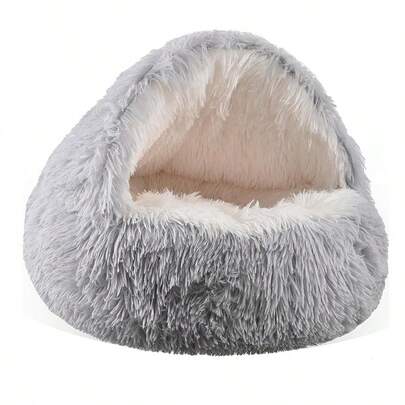 Fluffy Round Pet Bed, Soft Plush Cat Nest, Warm Shell-Shaped Bed For Winter, Semi-Enclosed Pet Bed, Semi-Enclosed Dog Bed, Dog Bed, Long Plush Pet Bed