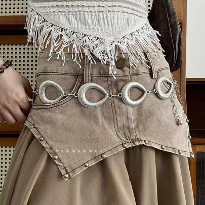 2026 New Design Unique Metal Waist Chain Accessory, Tropical Floral Print Party Waist Belt For Skirt, Zinc Alloy