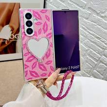 1个女士手机壳，保护套，电镀闪粉嘴唇和爱心图案，带挂绳，可爱时尚，个性化设计，配有可拆卸挂绳，适用于三星Galaxy Z Fold 7、Z Fold 6、Z Fold 5、Z Fold 4、Galaxy Z Flip7、Z FE、Z Flip6、Z Flip5 - 彩色 - 查看 35