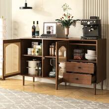 Country-Style Sideboard With Rattan Doors – 130 X 75.5 X 40 Cm – Magnetic Closure, Adjustable Shelves, Stable Structure – Elegant And Versatile Design [OLD SKU:WF298018019NAA] - Rust Brown - View 5