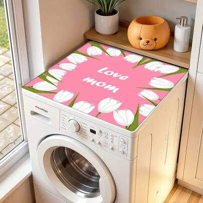 1pc Mother's Day Themed Print Washing Machine Dust Cover, Rubber Soft Bottom, Laundry Room Accessory, Washing Machine Top Protective Pad, Quick Absorbent And Dry, Refrigerator Dust Cover Pad, Coffee Maker Countertop Absorbent Mat, Diatomite Draining Mat, Modern Laundry Room And Kitchen Appliance Washing Machine And Dryer Dust Cover, Home Decor, Kitchen And Dining Decor