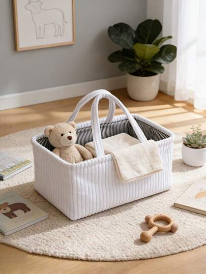 1个灯芯绒分隔收纳篮，家用整理篮，适用于收纳衣物、玩具，客厅、卧室、玄关等场所