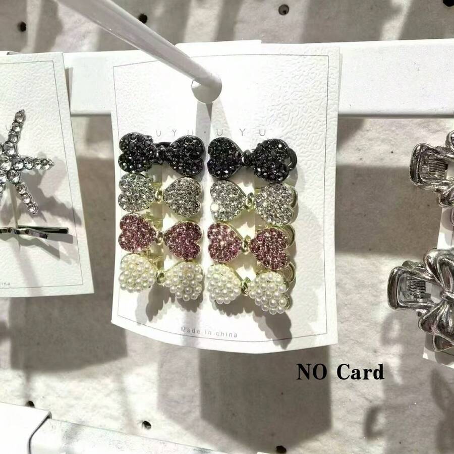 8个水钻蝴蝶结发夹，优雅侧刘海发夹 - 彩色 - 查看 1