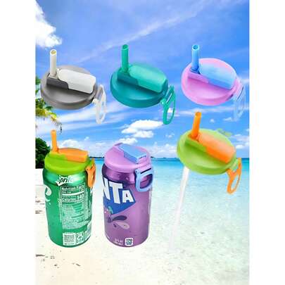 1pc/4pcs Colorful Soda Can Lids With Straws, Silicone Straw Airtight Lids, Food Preservation Covers, Reusable, Suitable For Soda, Canned Drinks, Juices, Food Storage, Parties, Gifts/Kitchen Storage & Organization/Preservation Lids/Holiday Essentials/Kitchen/Travel Essentials/Camping/Travel/Wedding