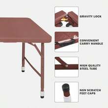Mesa plegable de 4 pies con asa de transporte mesa de plástico plegable portátil mesa plegable rectangular para interior/exterior color café - marrón - Ver 5