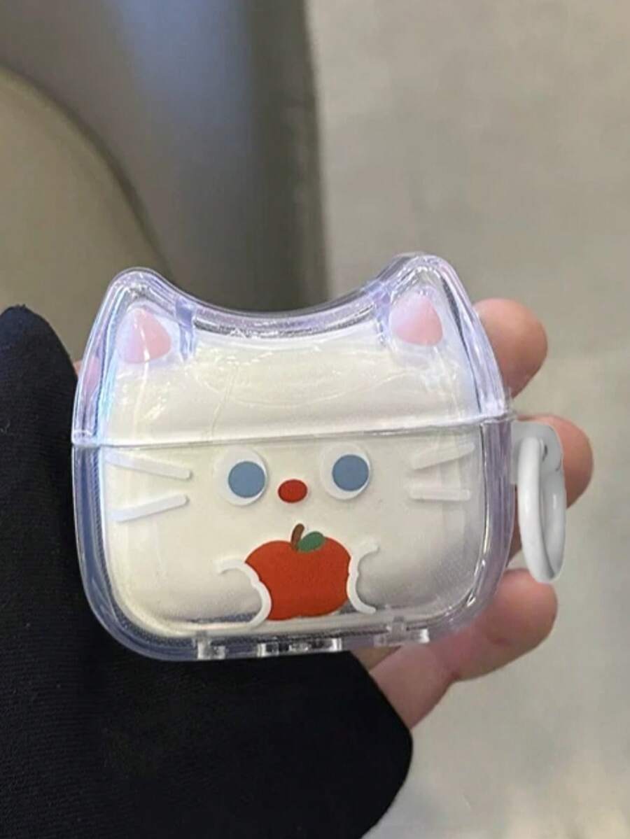 1 pieza Funda de auriculares con diseño de gato de manzana de dibujos animados, compatible con Pro 1/2, divertida pareja 3 nueva modelo de funda protectora para auriculares, 4 caja antideslizante para auriculares (auriculares no incluidos) - transparente - Ver 1