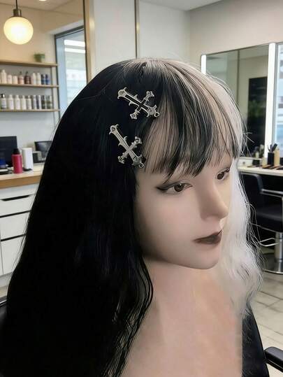 2pcs Sweet And Cool Side Hair Clips, Fashionable And Simple Crocodile Clips, Creative Cross Clips, Daily Decorative Props, Party Role-Playing Witch Hair Accessories, Student Hair Clips, Perfect Gifts For Family Or Friends On Holidays