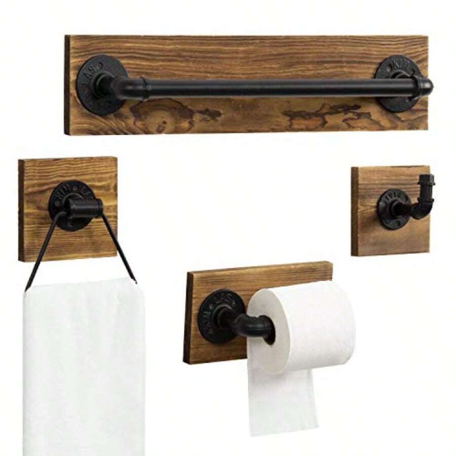 MyGift - Juego de 4 piezas para baño madera metal y madera color marrón oscuro - Marrn - Ver 1