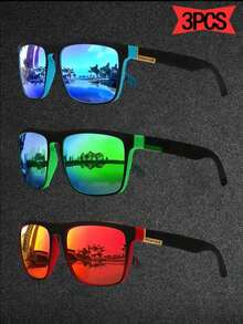 3副运动时尚眼镜，复古方形驾驶钓鱼眼镜，冰蓝色镜片 - 彩色 - 查看 1