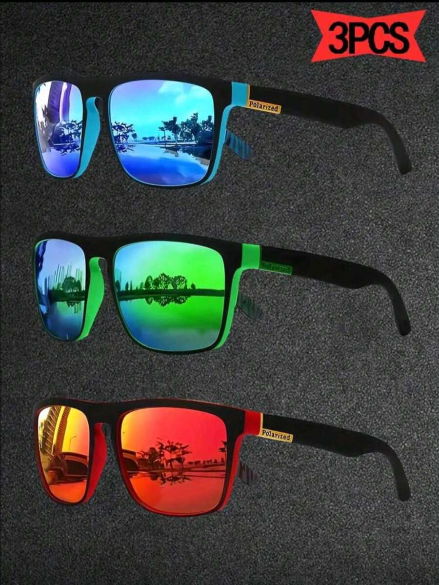 3副运动时尚眼镜，复古方形驾驶钓鱼眼镜，冰蓝色镜片 - 彩色 - 查看 1