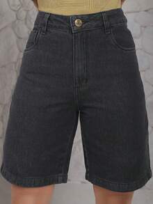 Women's Denim Shorts, High Waist, Casual - màu đen - Xem 1