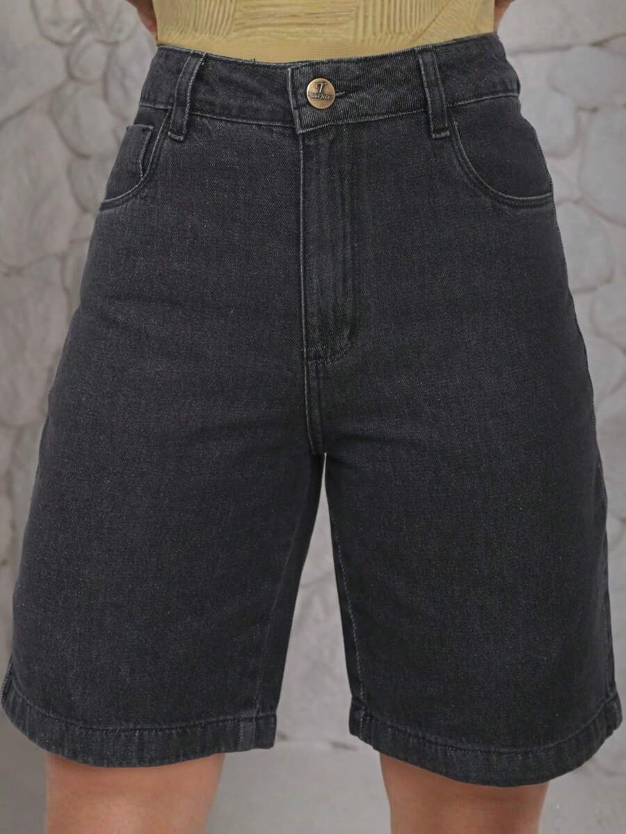 Women's Denim Shorts, High Waist, Casual - màu đen - Xem 1