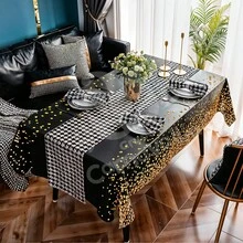 Black Rectangular Metallic Tablecloth With Gold Dots For Party Decoration - View 5