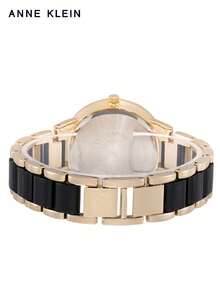 Anne Klein Đồng hồ nữ thạch anh, đồng hồ dây đeo bằng nhựa, đồng hồ gốm mặt số khảm xà cừ kiểu dáng thường ngày. - Đen và vàng - Xem 6