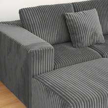 132" Cloud Couch, U Shaped Sectional Couch, Striped Corduroy Modular 6-Seater Sofa For Living Room Bedroom, Reversible Chaise, Free Configuration, No Assembly, Gray - 深灰色 - 查看 5