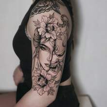 Tatuaj temporar (braț de gheișă), tatuaj temporar pe bază de plante, tatuaj temporar realist și de lungă durată, rezistent la apă și la zgârieturi, durează 7-15 zile - Crăciun - Vizualizare 1