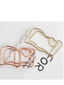 5/10/20pcs Book Shaped Mini Bookmarks With Rose Gold Clips - Irregular Return Needle - View 2