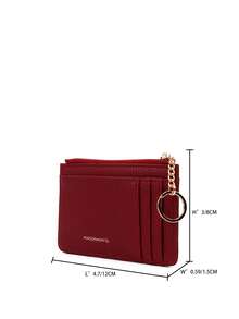 FOREVER FOR YOU Niche PU Multi-Card Holder Wallet, High-End Capacity Card Case, Solid Color Litchi Texture Coin Purse For Women - Red - View 3