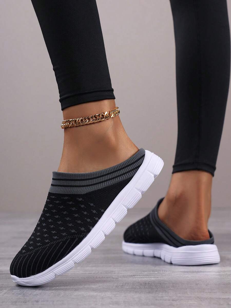 女士休闲平底拖鞋 - 黑色 - 查看 1