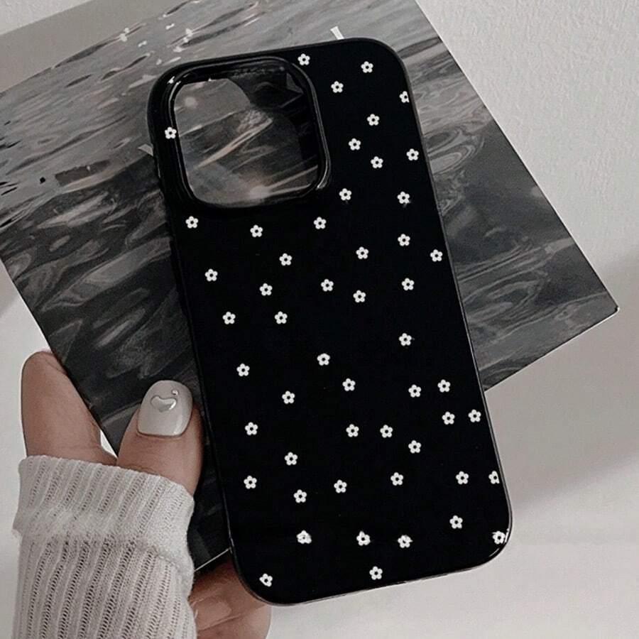 亮面果冻黑色软壳,饰有白色小花,兼容 15 Pro Max和16,适合作为情侣、女友、女儿、青少年的生日和圣诞礼物。 - 黑色 - 查看 1