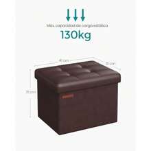 SONGMICS Otomana de Almacenamiento Plegable Pequeña Taburete Reposapiés Reposapiés Cubo Cuero Sintético 12.2 x 16.1 x 12.2 Pulgadas Capacidad de 286 Libras para Sala de Estar Recámara - Marrn Castaño Marrón - Ver 2