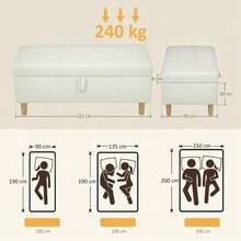 Upholstered Stool With Storage, Wooden Stool Legs, Soft Fabric Stool Front, Off-White - Beige - View 3