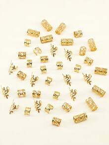 40pcs/Pack Dreamy Hair Scrunchies - Fashionable Alloy Hair Braid Accessories Suitable For Girl - Gold - View 4