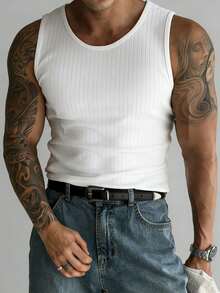 GRDR 男士夏季罗纹休闲简约无袖背心 - 白色 - 查看 4