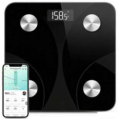 MORE BEAUTY Balanza electrónica inteligente con recarga USB y aplicación móvil | Balanza para medir grasa corporal, ideal para el baño o el hogar, con pantalla LCD digital. Se conecta a una aplicación para analizar y registrar las  de cambio de peso. Equipada con un sensor de alta precisión, soporta un peso máximo de 180 kg y cuenta con un amplio rango de medición de 28 cm.