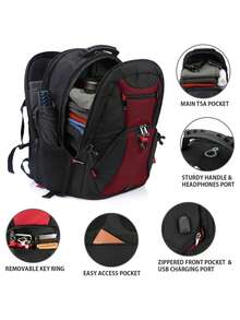 Large Capacity 17.3 Inch Laptop Backpack Anti-Theft TSA Certified Travel Backpack With USB Charging Port Waterproof College Use Gaming Backpack Unisex 17.3 Inch Laptop Bag Black And Red - Multicolor - View 4