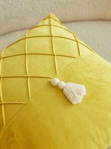 1pc Yellow Pleated Tassel Patchwork Decorative Pillow Cover, Suitable For Indoor Decor, All Season Pillow Sham, Pillow Insert Not Included - Yellow - View 6