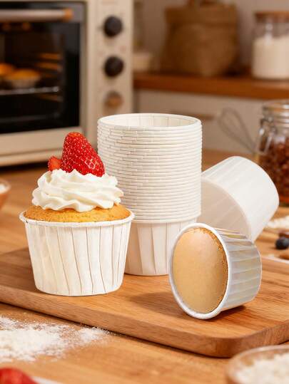 10/50/100pcs White Paper Cupcake Liners, Multipurpose Disposable Paper Cups, Paper Cupcake Containers, Suitable For Holding Cold & Hot Food, Ideal For Parties, Weddings, Family Gatherings, Birthdays, Picnics, BBQs, Holidays