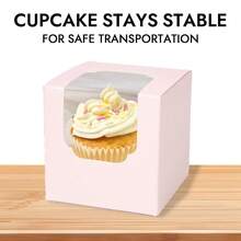 6 Hộp giấy đựng bánh cupcake kích thước 3.5" x 3.5" x 3.5" màu nâu Kraft, hộp giấy đựng bánh cupcake riêng lẻ số lượng lớn có khay lót và cửa sổ, hộp đựng bánh cacao dùng làm quà tặng cho tiệm bánh (Nâu/70 cái) - Hồng - Xem 5