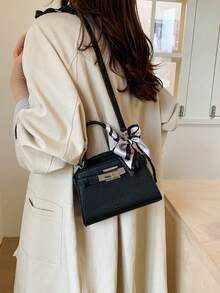 Fashionable Casual Versatile Portable Shoulder/Crossbody/Top Handle Contrasting Color Women Small Square Bag - Black - View 2