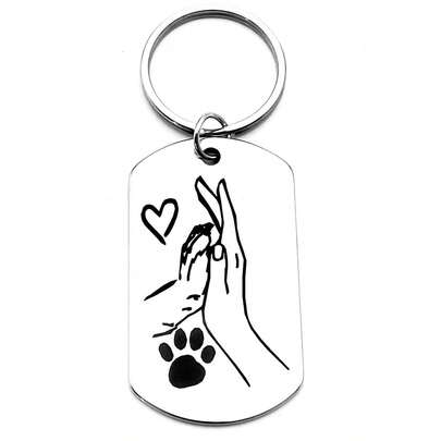 Stainless Steel "Human And Cat Paw" Keychain, With Heart And Cute Paw Design, Essential For Cat Owners, Suitable For Both Men And Women, Eye-Catching, Great For Overseas Gifts