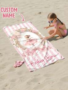 1pc Personalized Kids Beach Towel,Summer Birthday Gift For Kids,Summer Vibes,Girls Beach Trip,Custom Beach Towel,Swimming Pool,Beach Decor - Multicolor - View 2