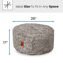 Faux Fur Bean Bag Pouf Footstool - Washable Fabric Ottoman Cover with Durable Foam Insert - Versatile Footrest for Basement Living Room Office - 26" x 17" - Grey Made in The USA - Gris - Ver 3