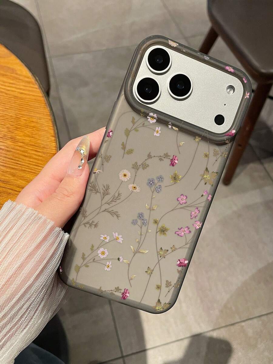 Vintage Floral Semi-Transparent Frosted Phone Case, Compatible With IPhone & Galaxy - Multicolor - View 1