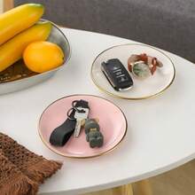 5.3 Inch Jewelry Dish Tray Small Jewelry Tray For Women Orange Ceramic Trinket Dish Catch All Tray For Ring Earring Necklace Bracelet Key - Pink - View 6