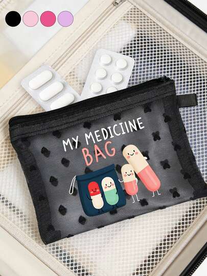 1 túi đựng thuốc lưới di động in chữ "My Medicane Bag" và hình viên thuốc, túi đựng thuốc cắm trại di động, bộ sơ cứu nhỏ gọn, phiên bản túi đựng đồ du lịch và gia đình, túi đựng thuốc nhỏ, bộ dụng cụ y tế tiện lợi, túi trang điểm dễ thương, túi đựng mỹ phẩm, túi đựng đồ vệ sinh cá nhân, nhiều màu sắc để lựa chọn, dùng hàng ngày/đi học/ngoài trời/du lịch/ô tô & trường hợp khẩn cấp, cần thiết cho người quan tâm đến sức khỏe và người thường xuyên di chuyển, phụ kiện y tế không thể thiếu, dụng cụ sắp xếp chăm sóc sức khỏe hàng ngày.