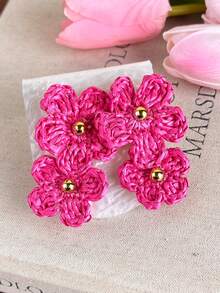 1件波西米亚海滩风拉菲草花朵耳环，2026新款独特设计耳环 - 耳環 - 查看 12