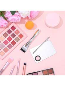 1/4pcs Professional Stainless Steel Makeup Tool Set, Including Palette, Spatula, Foundation Scoop And Foundation Brush, Multi-Functional Pigment Mixing Palette Suitable For Foundation, Eyeshadow And Nail Art, Essential Makeup Tools For Precise Color Mixing And Application - Multicolor - View 9