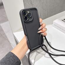 New Delicate Textured Thick Anti-Drop Handmade Braided Wrist Strap Crossbody Strap Painted Soft Protective Phone Case Compatible With IPhone 16/16 Pro/16 Pro Max/16 Plus, 15 Pro Max, 13, 14, 12, XS - Multicolor - View 4