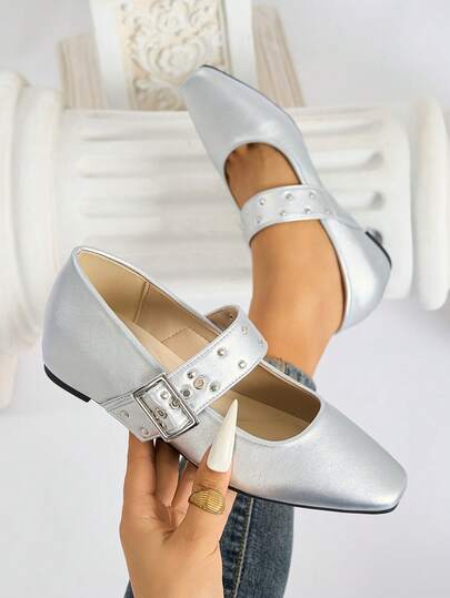 Giày Mary Jane mũi vuông mùa xuân/hè dành cho nữ, màu trơn, đế độn ẩn, thoải mái cho cả dự tiệc và đi hàng ngày.