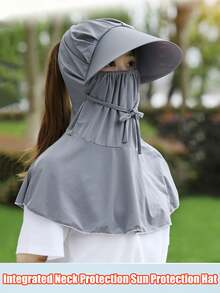 1 Pc Spring/Summer Sun Protection Face Mask, UV Blocking, Breathable Mask With Brim, Unisex Outdoor Cycling Sun Mask, Ice Silk Full Face Windproof Mask, Integrated Mask & Cap Design - Multicolor - View 10