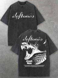 Band T Shirts Men, D Eftones Private Music Snake Graphic, 230g Washed Cotton Crew Neck Short Sleeve T-Shirt, Dark Rock Street Casual, Big And Tall, Gift For Men, Free Shipping